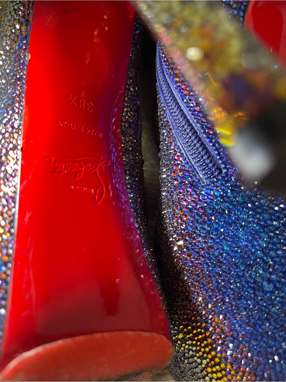Christian Louboutin Iridescent Blue Crystal Platform Ankle Boots - Picture 16 of 16